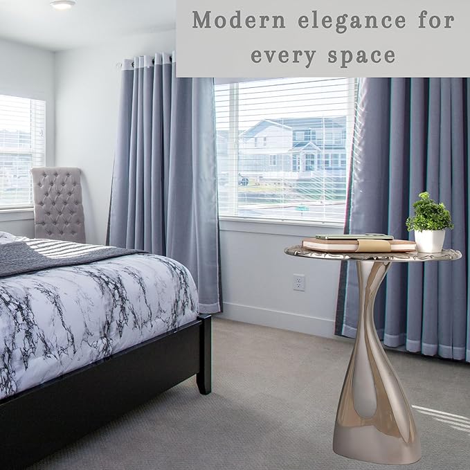 CLEENTABLE Coffee Round Side Table - Pedestal Lightweight Metal End Table - Metal Accent Table for Small Spaces Living Room,Bedroom,Balcony - Easy Assembly, Modern Minimalist Design 18" (Silver)