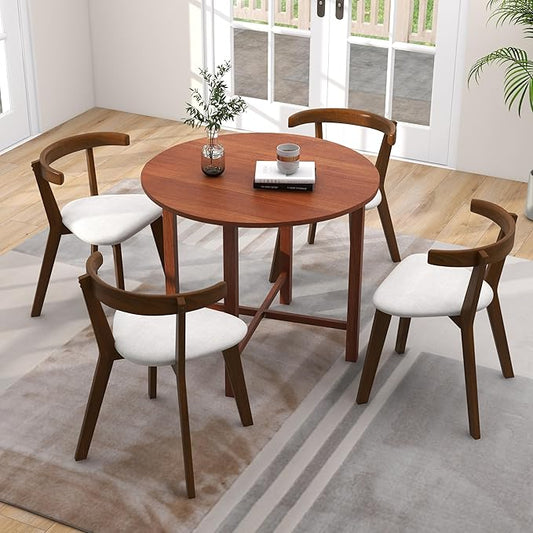 Tangkula 36" Foldable Round Dining Table, Kitchen Table w/Solid Rubber Wood Legs, Dual Drop Leaf Design, Farmhouse Circle Diner Table for 2-4 People, Dining Room, Living Room, Restaurant (Round)