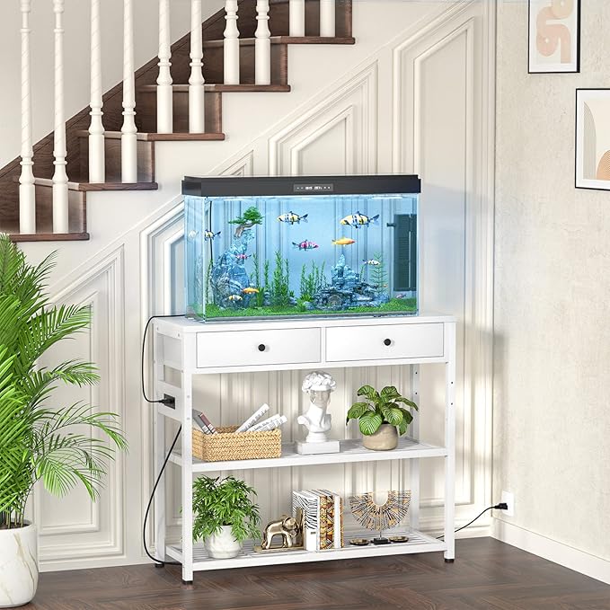 Ecoprsio Entryway Table with Outlets and USB Ports, Console Table with 2 Drawers, Small Sofa Table with Storage Shelves for Living Room, Couch, Hallway, Foyer, Kitchen Counter, 32'', White