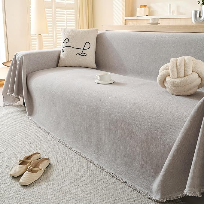 100% Waterproof Couch Cover for Pets Washable Sofa Covers for 3-4 Cushion Couch Sofa SlipCover for Dogs Pet-Friendly Furniture Protector for Living Room with Tassel(71" x 134", Light Gray)