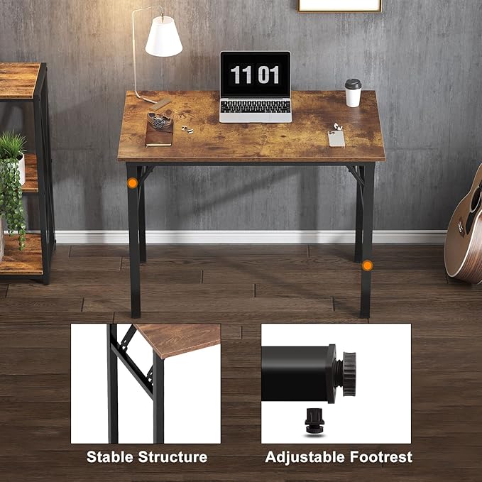 Need Folding Computer Desk - 31.5 Inch Foldable Office Writing Work Study Kids Student Teacher Home Bedroom Table for Small Space, Rustic Brown
