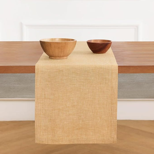 Solino Home Linen Table Runner 108 Inches Long - Athena, 100% Pure Linen Golden Nugget Dining Table Runner 14 x 108 Inch for Fall, Autumn, Thanksgiving
