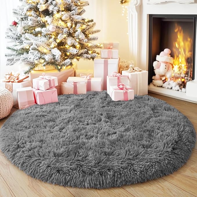 3'x3' Grey Round Rug for Bedroom, Ultra Soft Fluffy Circle Rug for Kids Girls Boys Room, Cute Small Shag Rugs for Living Room Playroom Teen Room Home Decor Rug
