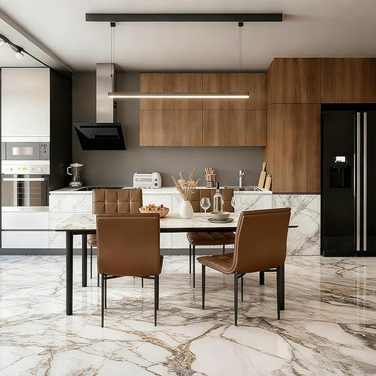 Dining Chairs Set of 2, PU Leather Upholstered Office Chair with Metal Legs, Modern Accent Chairs, Parsons Chairs for Kitchen, Dining Room, Restaurant, Cafe, Bedroom, Office, Balcony, Courtyard