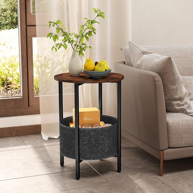 Giantex Round End Table Set of 2, Small Side Tables w/Removable Fabric Basket, Modern Bedside Tables w/Metal Frame, Sofa Couch Accent Tables for Small Space Living Room, Nightstand for Bedroom