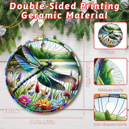 Christmas Tree Decorations Dragonfly Ornament, Smooth Ceramic Christmas Tree Ornaments, Xmas Decorative Hanging Ornaments, Christmas Decor Indoor Home Party Gifts Souvenir Dragonfly