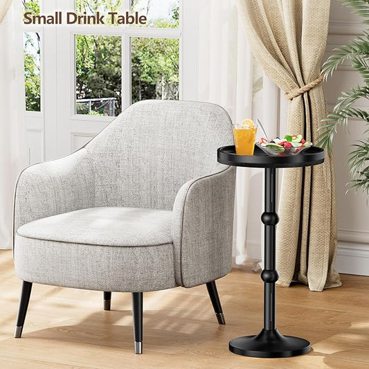 Small Round Side Table, Coffee Drink Table for Small Spaces, Modern Night Stand with Metal Leg, Weighted Iron Base Pedestal Round End Tables for Living Room, Bedroom, Narrow Corners,Sofa Couch