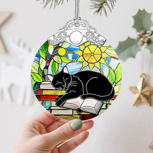 Stained Glass Black Cat Christmas Ornament: Christmas Tree Ornaments & Decor, Holiday Decor – Holiday Presents, Gift Exchange Ideas & Elegant Keepsake for Family, Coworkers & Friends