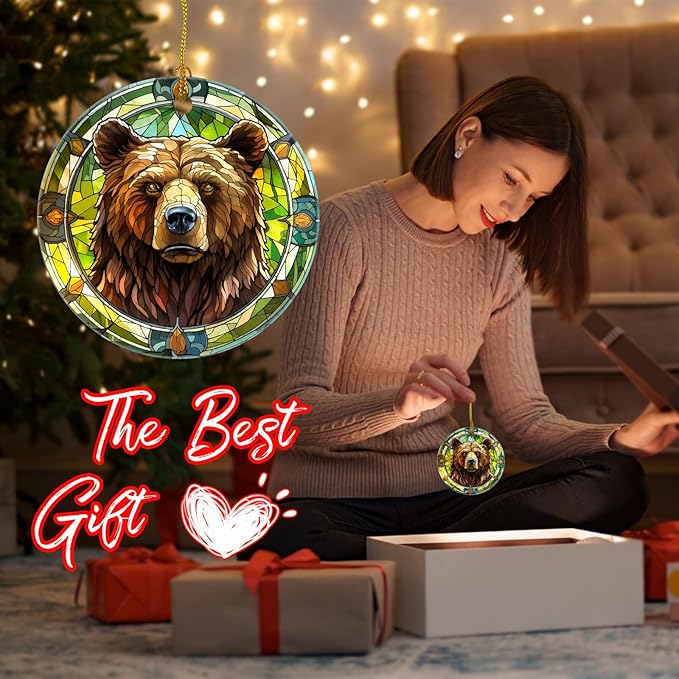 Christmas Tree Decorations Bear Ornament, Colored Ceramic Christmas Tree Ornaments, Xmas Decorative Hanging Ornaments, Christmas Decor Indoor Home Holiday Party Gifts Bear