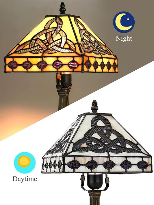 KY&BOSAM Tiffany Style Table Lamp Irish Celtic 17500 Lumens Stained Glass Art Style Fairy Lamp Night Light Shade E26 Bulb Holder Metal Base ON Off Switch Home Office Memory Lamp St Patrick's Day Gift