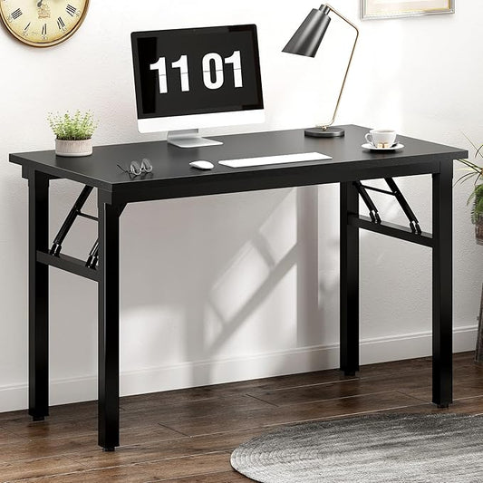 Need Folding Computer Desk - 39.4 Inch Foldable Office Writing Work Study Kids Student Teacher Home Bedroom Table for Small Space, Black