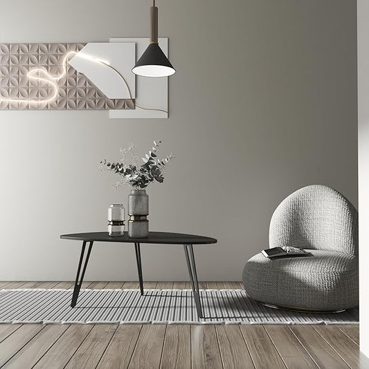 Manora Modern Simple Wood Coffee Table with Black Metal Legs, Oval Tea Table for Living Room or Office, Compact Center Table for Small Space, Dark Brown