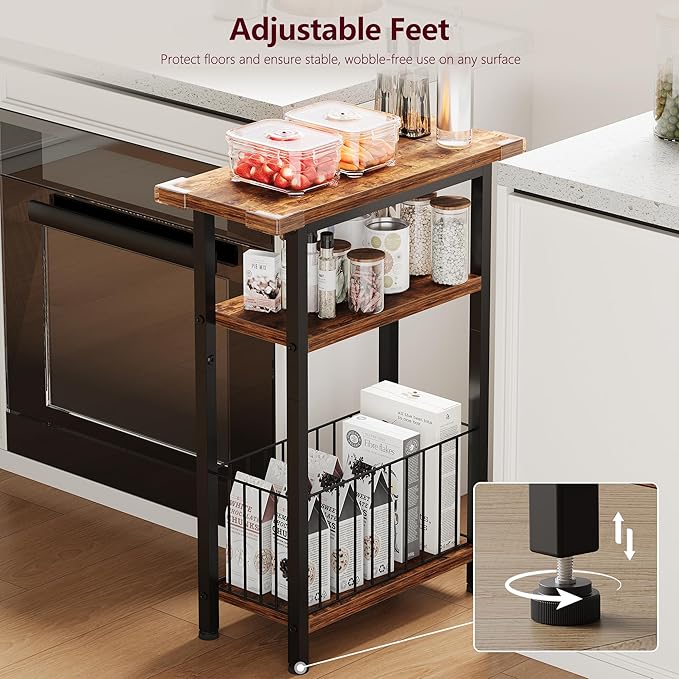 Heybly Small Narrow Side Table for Small Space, Thin Bedside Table with Storage Basket, Skinny End Table, 25.2" Tall Nightstand, Couch Table for Living Room, Bedroom, Study, Rustic Brown, HET004SR1