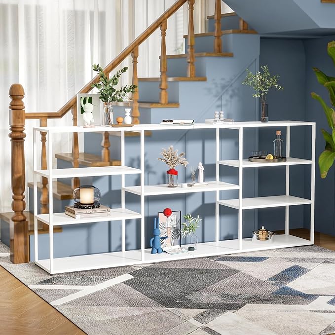 71 Inch Metal Console Table with 8 Storage Shelves,Extra Long Entryway Table,Narrow Sofa Table,Hallway Table for Entrances to Corridor, Foyer,Living Room (White, 70.87×11.81×31.5)