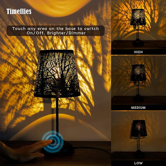 Table Lamp with Dimmer, 3 Levels Dimmable Touch Switch, Black Shadow Table Lamp, Cool Night Light for Kids, Bedroom Nightstands Lamp, Lamp for Living Room End Tables Halloween Room Decor