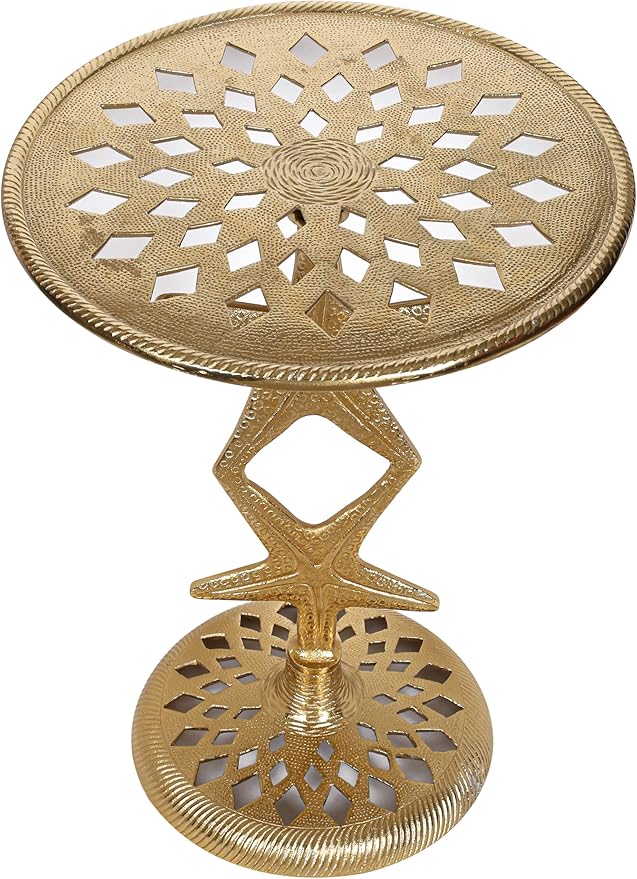 Alpha Living Home Drink Table Small Round Pedestal Side Table Modern Cocktail Table for Patio Sofa Couch Chair Vintage Indoor Metal End Tables for Living Room, Bathroom 15x19 (Gold)