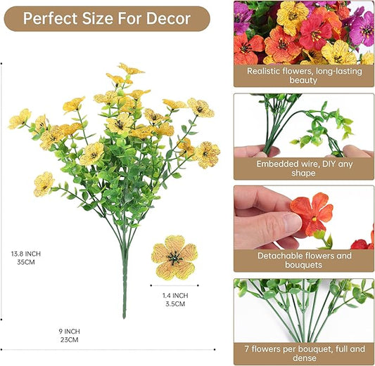 12 Bundles Artificial Flowers for Outdoor Indoor Summer Spring Flowers Home Decoration,Fake Silk Colorful Flower for Outside,Faux Daisy Plastic Flowers Plant,UV Resistant for Garden Porch Patio Decor