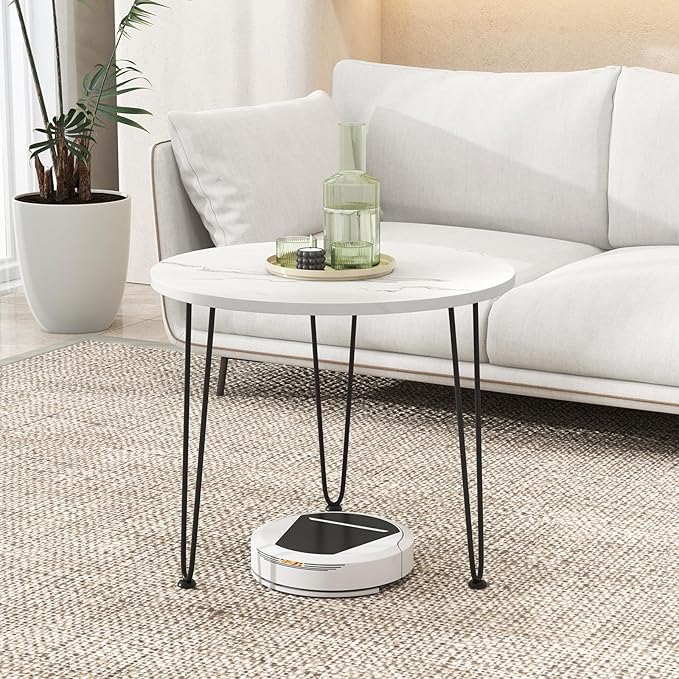 Giantex Round Coffee Table, Faux Marble Center Table with Metal Legs, Sofa Accent Side Table, Modren Coffee Tables for Living Room, Bedroom, Balcony, Small Space (White)