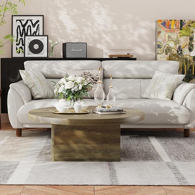 Farmhouse Coffee Table, 35.5" Modern Center Tables Wood Cocktail Table, Scratch-Resistant Accent Table with Sturdy Frame for Living Room, Home Office & Lounge