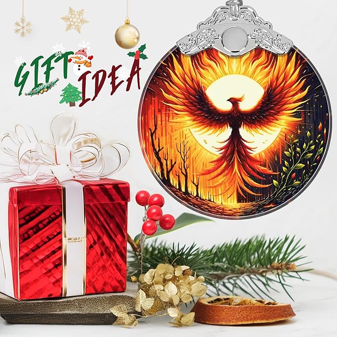 Stained Glass Suncatcher Ornament - Phoenix Christmas Decorations - Christmas Ornaments for Tree - Holiday Present Ideas - Gift Exchange