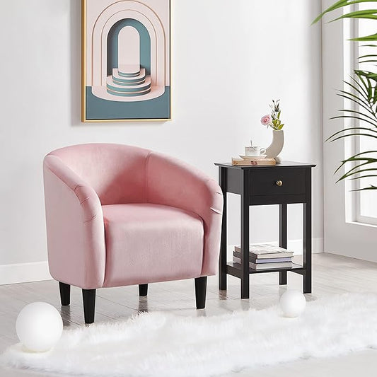 Yaheetech Accent Barrel Chair, Boucle Fabric Club Chair, Furry Sherpa Elegant Armchair with Cozy Soft Padded, Suitable for Living Room Bedroom Reception Room Office, Pink