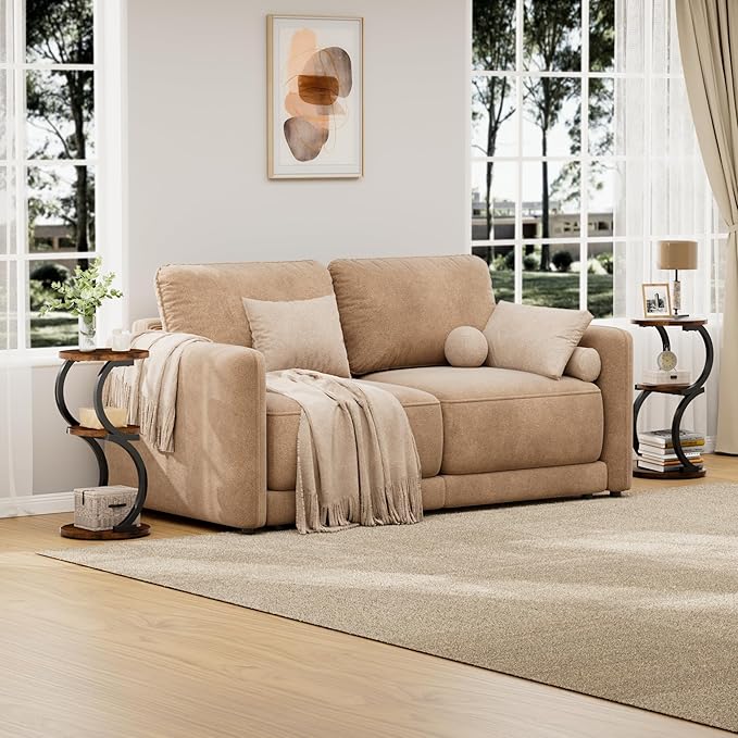 Small Side Table, 3-Tier Round End Table for Living Room, S-Shaped Accent Table for Small Spaces Sofa Couch Bedroom, Vintage Nightstand Wood Metal Coffee Table with Storage Shelf, Rustic Brown