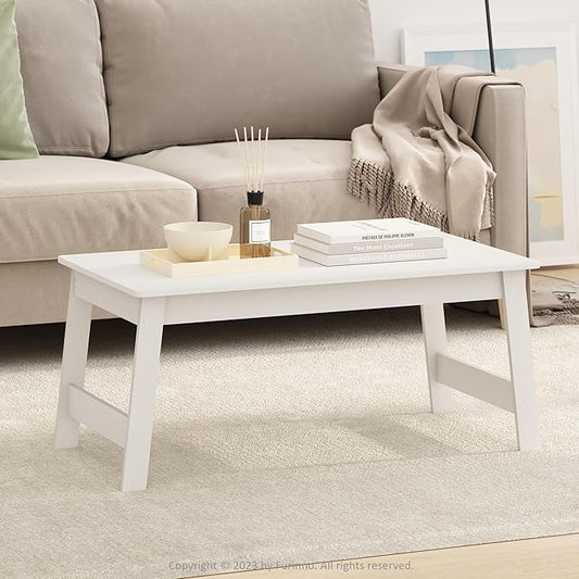 Furinno Beginning Coffee Table, Modern Coffee Table with H-Legs, Side Table, for Living Room, Bedroom, Home Office, White