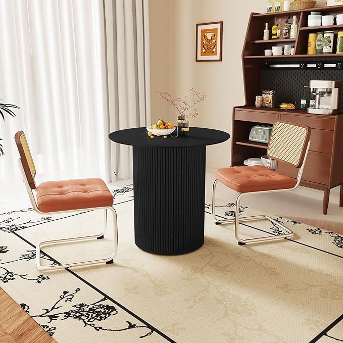 AVZEAR 31.5" Round Dining Table for 2 People, Small Kitchen Dinner Table with Fluted Wood Base, Farmhouse Circle Dining Tables for Home, Kitchen, Dining Room, Living Room (Black)