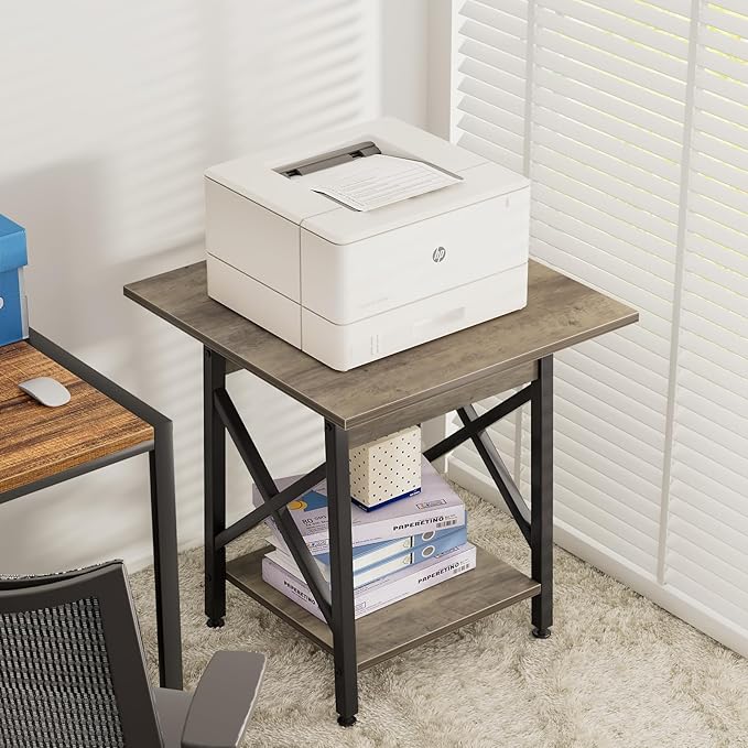 GreenForest End Table 24 inch for Living Room, Large Square Side Tables with X-Frame, Tall Industrial Bedside Nightstand with 2-Tier Storage, Gray Wash