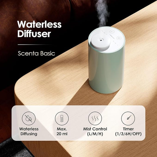 Waterless Diffuser for Essential Oil, Battery Operated Nebulizer, 0.7 Fl.Oz./ 20mL Capacity, Mini Scent Air Machine, 3 Countdown Timers & 3 Mist Levels for Home, Room, Car, Office - AN6 Green Lily