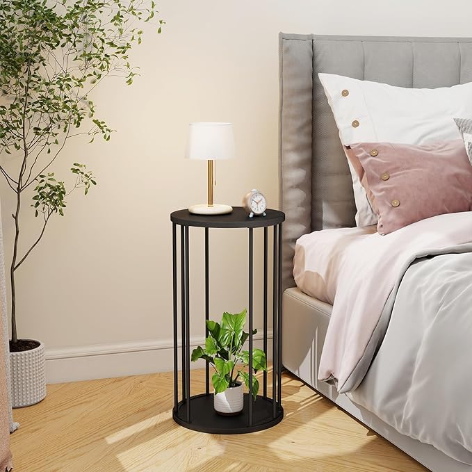 Plant Stand Indoor,small plant stool,Flower Pot Corner stand holder,Mid Century Heavy Duty Metal Tall Home Decor,Modern Round End Table,Small Rustic Display Stand for Living Room,Bedroom(Black,21In)