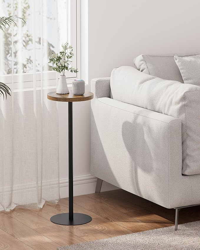 TUTOTAK Tall Round Side Table, Small End Table, Beside Table, Drink Table, Pedestal Side Table, livingroom, Brown TB01BB065