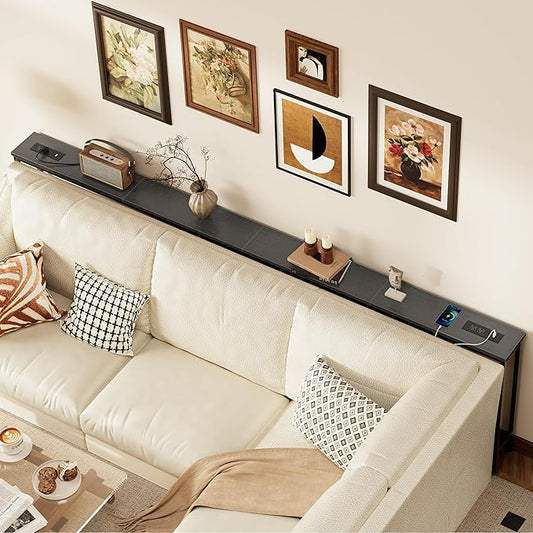 SUPERJARE 102.4 Inch Sofa Table with Power Outlets and USB-C Ports, 5.9 Inch Narrow Console Tables, Entryway Hallway Couch Tables with Storage, Behind Sofa, Small Spaces, Living Room, Black