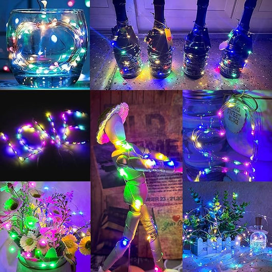 12 Pack Led Fairy Lights - Mutilcolor, Battery Operated LED Silver Wire String Lights, 7FT 20LED Mini Firefly Starry String Lights Waterproof Led Twinkle Lights for Mason Jar DIY Christmas Decor