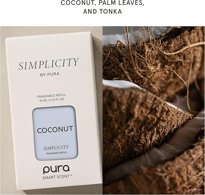 Pura and Simplicity - Smart Home Air Diffuser - Up to 120-Hours of Luxury Fragrance per Refill - Spring & Summer Fragrance - 2 Pack, Coconut