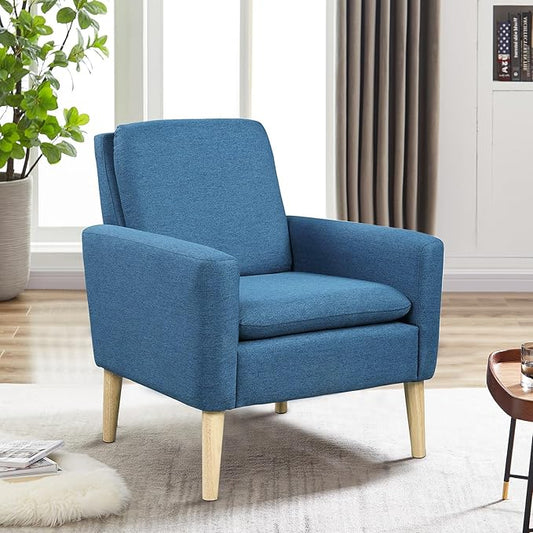 Lohoms Modern Accent Chair for Living Room, Comfy Upholstered Reading Leisure Chair for Bedroom, Mid-Century Armchair Linen Fabric Single Sofa Chair for Apartment, Waiting Room, Navy Blue