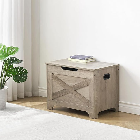 IDEALHOUSE Storage Bench, 23.6" Retro Wooden Storage Chest with 2 Safety Hinges, Loads 300 lb, Easy Assembly, Storage Ottoman Bench for Bedroom Entryway Living Room, Grey