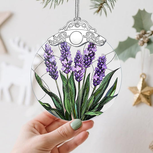 Stained Glass Ornament: Lavender Flower Christmas Ornament – Christmas Tree Decor & Holiday Decor | Flower Lovers Gifts, Gift Exchange & Gifts for Family, Coworkers, Friends & Her