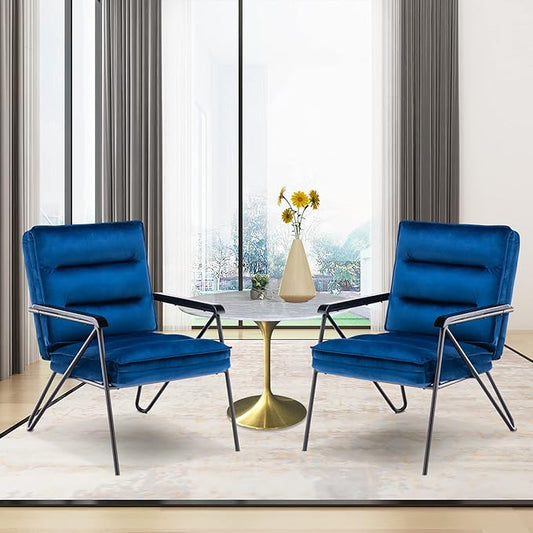 MCombo Modern Accent Chair, Velvet Club Chair, Upholstered Armchair for Small Space, Living Room & Office Reception, Fabric 4747 4750 (Chair, Blue)