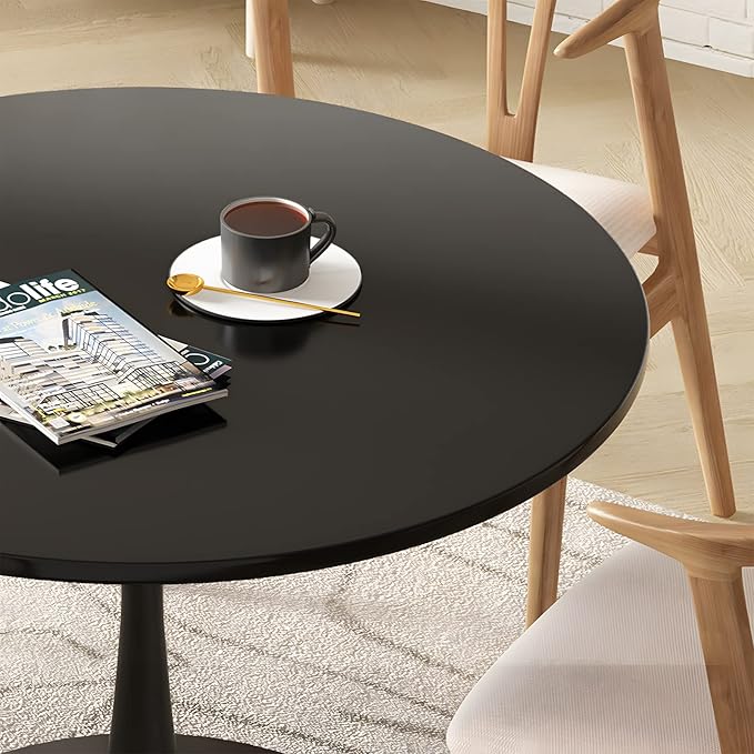 DKLGG Black Round Dining Table, 31.5" Tulip Table Kitchen Dining Table for 2-4 People with MDF Top & Pedestal Base, Mid-Century End Leisure Coffee Office Living Room Table