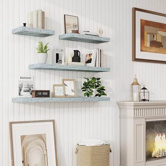 16in Floating Shelves for Wall, 16"W x 9.25"D x 1.25"H, 2 Pack Long Wall Mounted Engineered Wood Shelves with Invisible Brackets for Living Room, Bedroom, Bathroom, Kitchen Decor and Storage, Blue