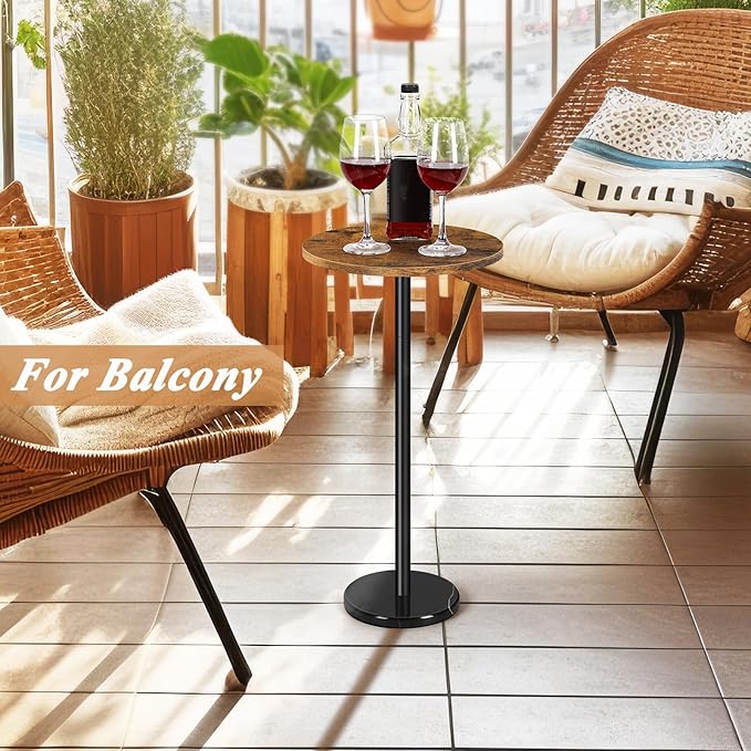 smusei Drink Table Small Side Table with Marble Base Pedestal Side Table Drink Tables for Small Spaces Round End Table Mini Side Table for Sofa Couch Chair Patio, Brown and Black