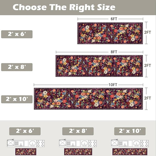 Rug for Hallways Kitchen Rug 2x6, Non Slip Washable Rugs with Rubber Backing Soft Floral Carpet Runner for Hallways, Kitchen, Laundry, Bedroom, Bathroom (2 x 6, Purple Lawn)