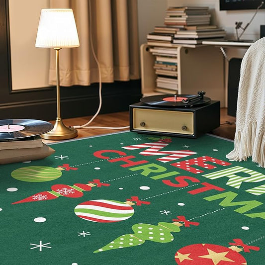Merry Christmas Rug Indoor - 5x6 Rug, Christmas Ornament Living Room Rugs, Xmas Bedroom Rugs, Modern Xmas Carpet, Holiday Kids Home Decor & Gifts