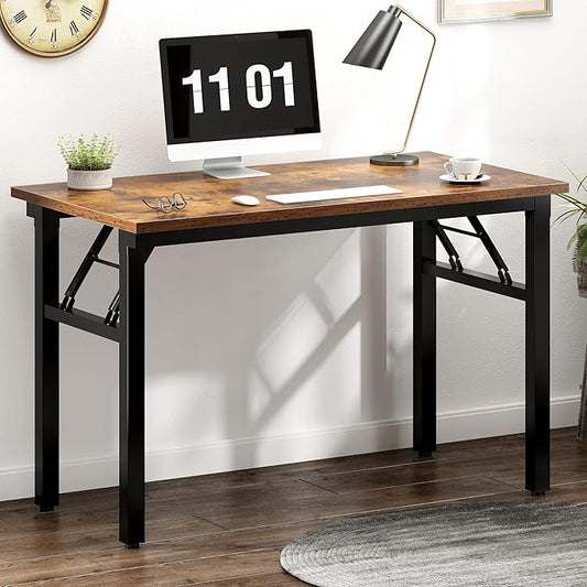 Need 39.4 inches Computer Desk for Small Space Small Folding Table Small Writing Desk Compact Desk Foldable Desk with BIFMA Certification, No Install Needed, Rustic Brown AC5-10060-FB