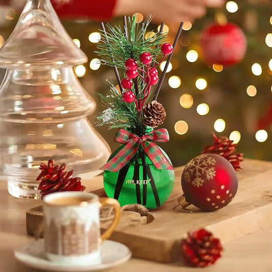 Airkeep Christmas Reed Diffusers Set, 5.07 oz Christmas Balsam & Cedar Scented Diffuser with 8 Sticks,Long Lasting Home Fragrance for Long Days, Perfect for Bathroom, Shelf Decor, Air Fresheners