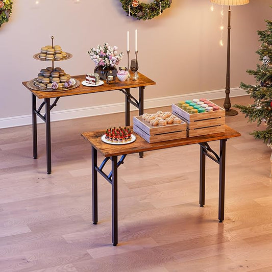 TEMI Small Computer Desk Folding Table - 43.3" Foldable Office Desk, No Assembly, Perfect for Small Spaces in Bedroom, Dorm, or Apartment, Portable Mini Desk or Study Table with Compact Design, Brown