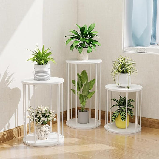 Plant Stand Indoor,small plant stool,Flower Pot Corner stand holder,Mid Century Heavy Duty Metal Tall Home Decor,Modern Round End Table,Small Rustic Display Stand for Living Room,Bedroom (White,3 Packs)