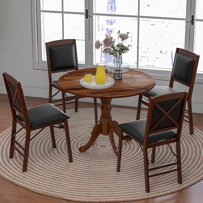 Giantex Round Dining Table, 39" D X 29" H, Rubber Wood Pedestal Table W/Round Tabletop & Curved Trestle Legs, 4-Person Dinner Table for Kitchen, Dining Room, Restaurant (Walnut)