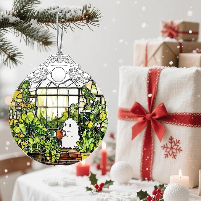 Stained Glass Ghost Christmas Ornament: Christmas Tree Ornaments & Decor, Holiday Decor – Holiday Presents, Gift Ideas & Gifts for Friends, Coworker, and Family